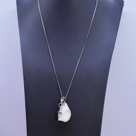 20", sterling 925 silver box chain necklace white quartz cross charm