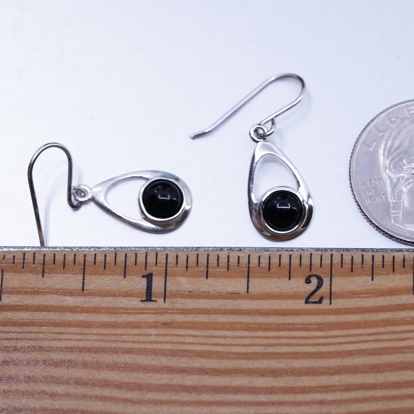 Vintage Sterling 925 silver handmade teardrop earrings with black onyx
