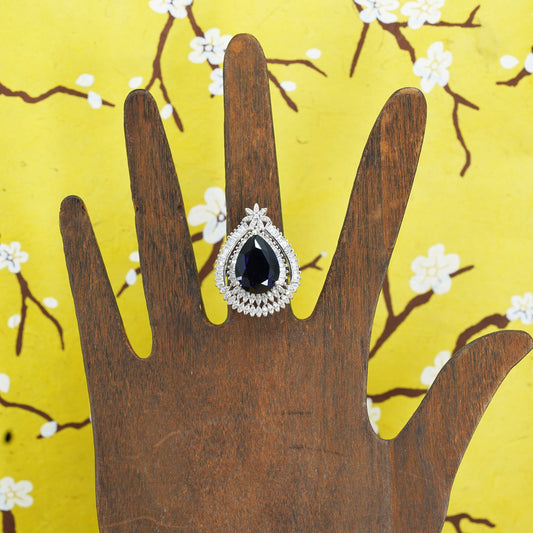 Size 6, Sterling silver handmade ring, 925 band with teardrop blue sapphire