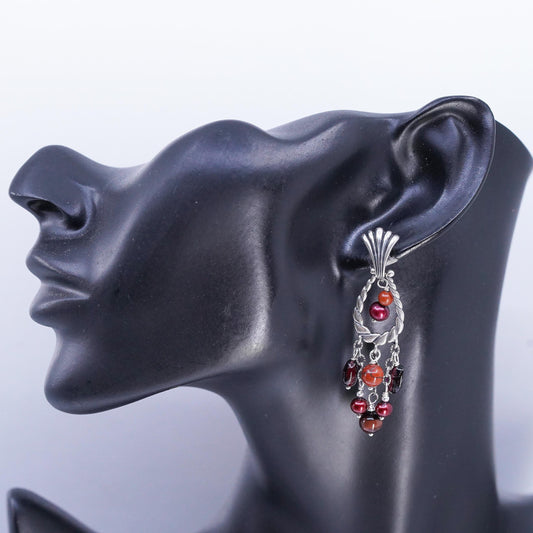 Carolyn Pollack 925 Sterling Silver Garnet Chandelier Earrings, Pearl Dangles