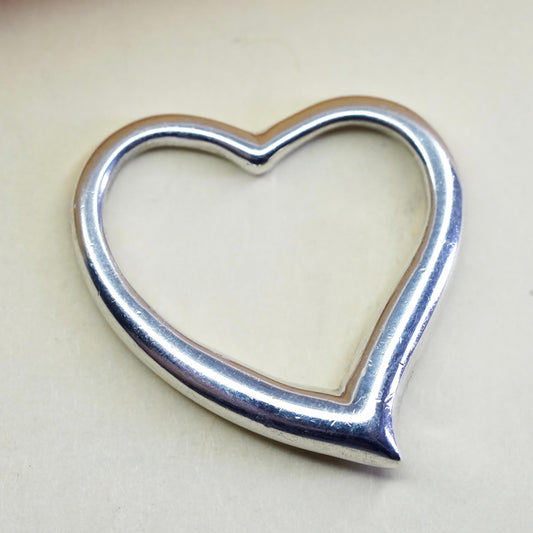 Vintage handmade sterling silver heart shaped pendant, 925 charm