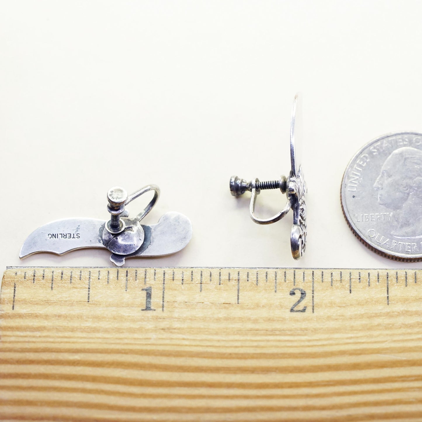 Vintage Sterling silver handmade earrings, 925 screw back daggers