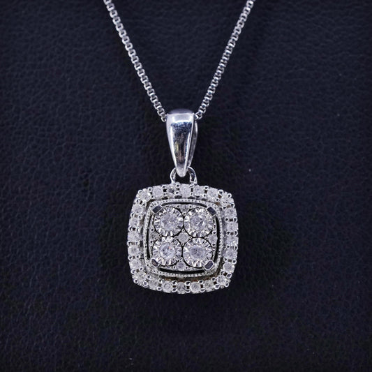 18”, vintage Sterling 925 silver circle necklace with diamond sapphire pendants