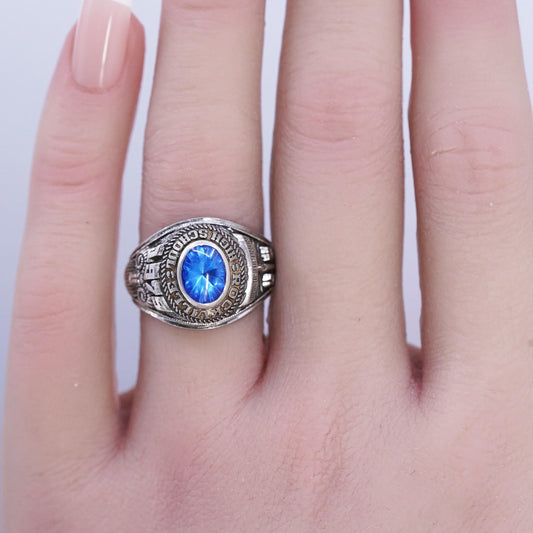 1979 Rockville High School Class Ring, 925 Sterling Silver Sapphire Graduation