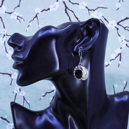 Vintage sterling 925 silver handmade earrings with onyx and beads
