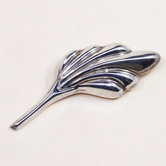 Vintage sterling silver handmade leaf shaped brooch, solid Mexico 925 silver TA-163