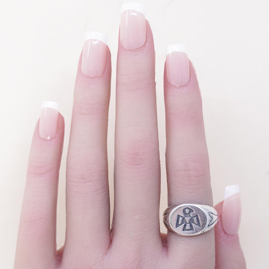 Size 8, Native American Bell Trading sterling silver ring, 925 band thunderbird