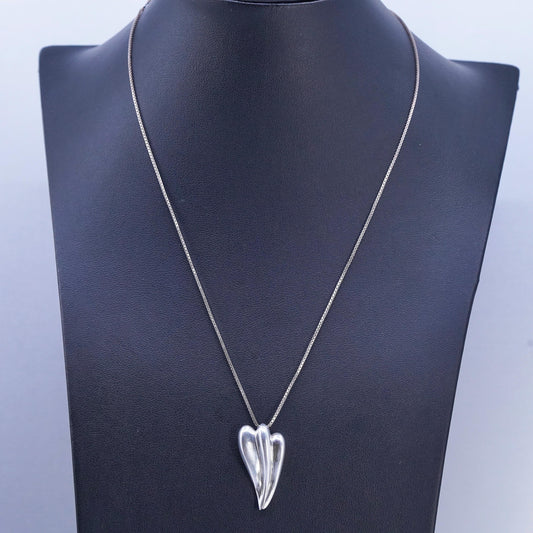 16+2", 925 Sterling Silver Vintage box Necklace with ribbed teardrop pendant
