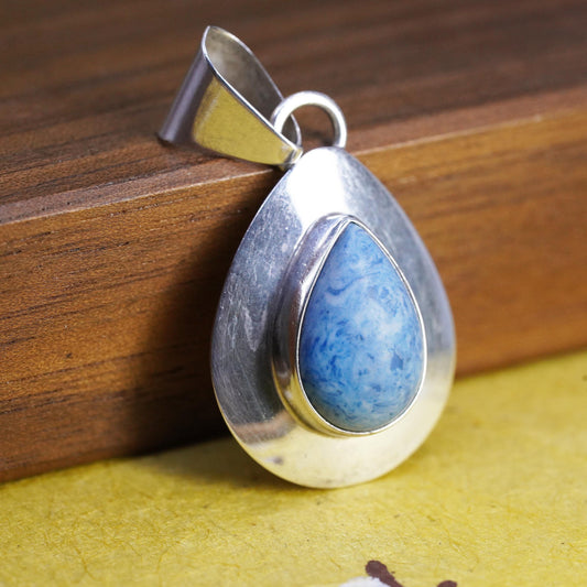 Native American Zuni Sterling silver pendant, 925 teardrop denim lapis lazuli