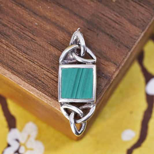 Vintage Sterling silver handmade pendant, 925 irish Celtic knot with malachite
