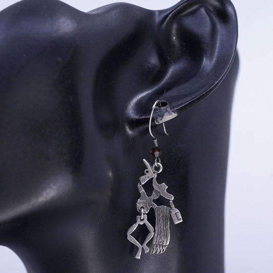 VTG 925 Sterling Silver Cowboy Earrings, Western Cowgirl Dangles, Moving Legs