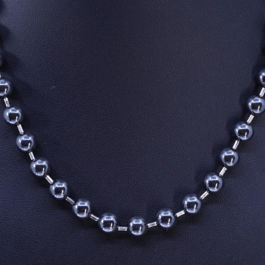 17" 7mm, Vintage Sterling 925 silver handmade necklace with hematite beads