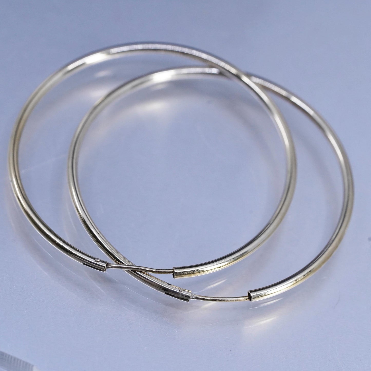 2", vintage gold plated Sterling silver handmade earrings, thin 925 hoops