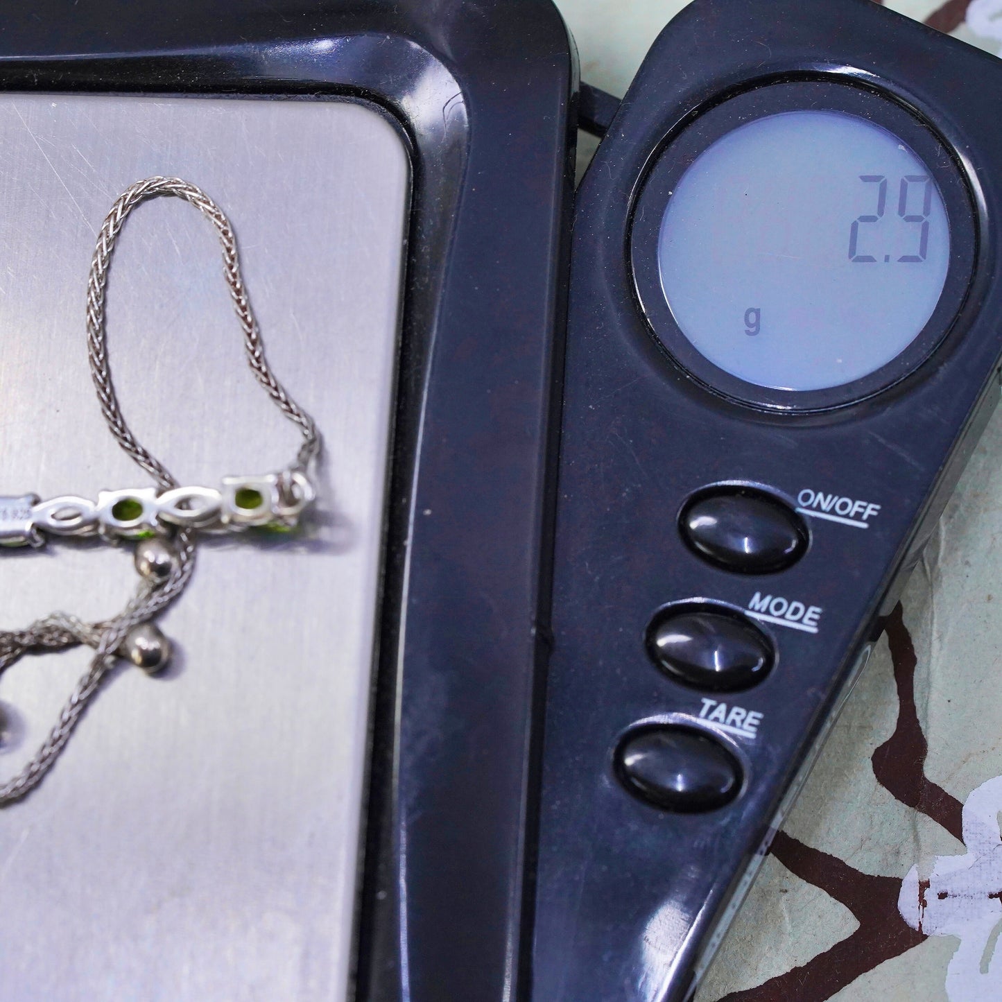 Size adjustable, Vintage sterling silver bracelet, 925 box chain with peridot