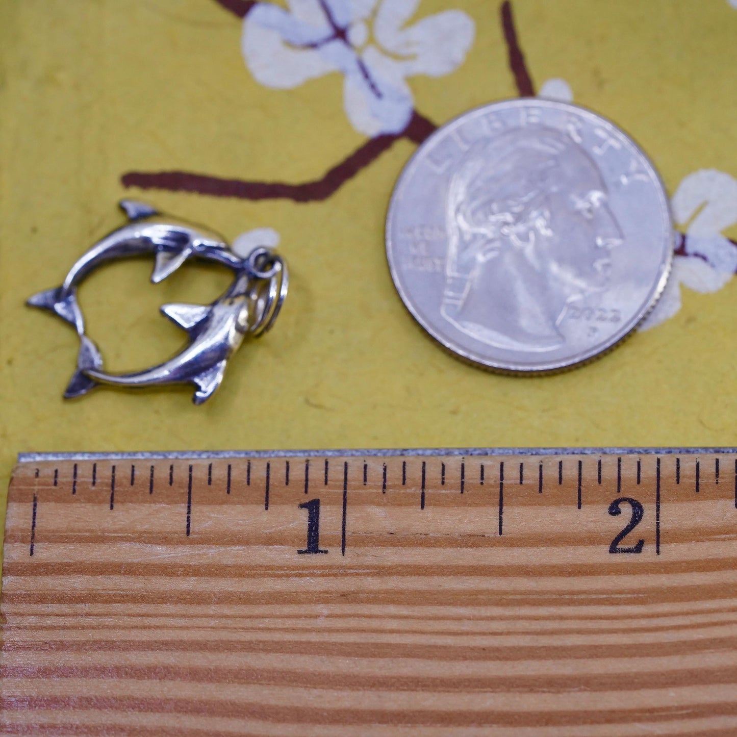 Vintage Sterling silver handmade pendant, 925 dolphin charm