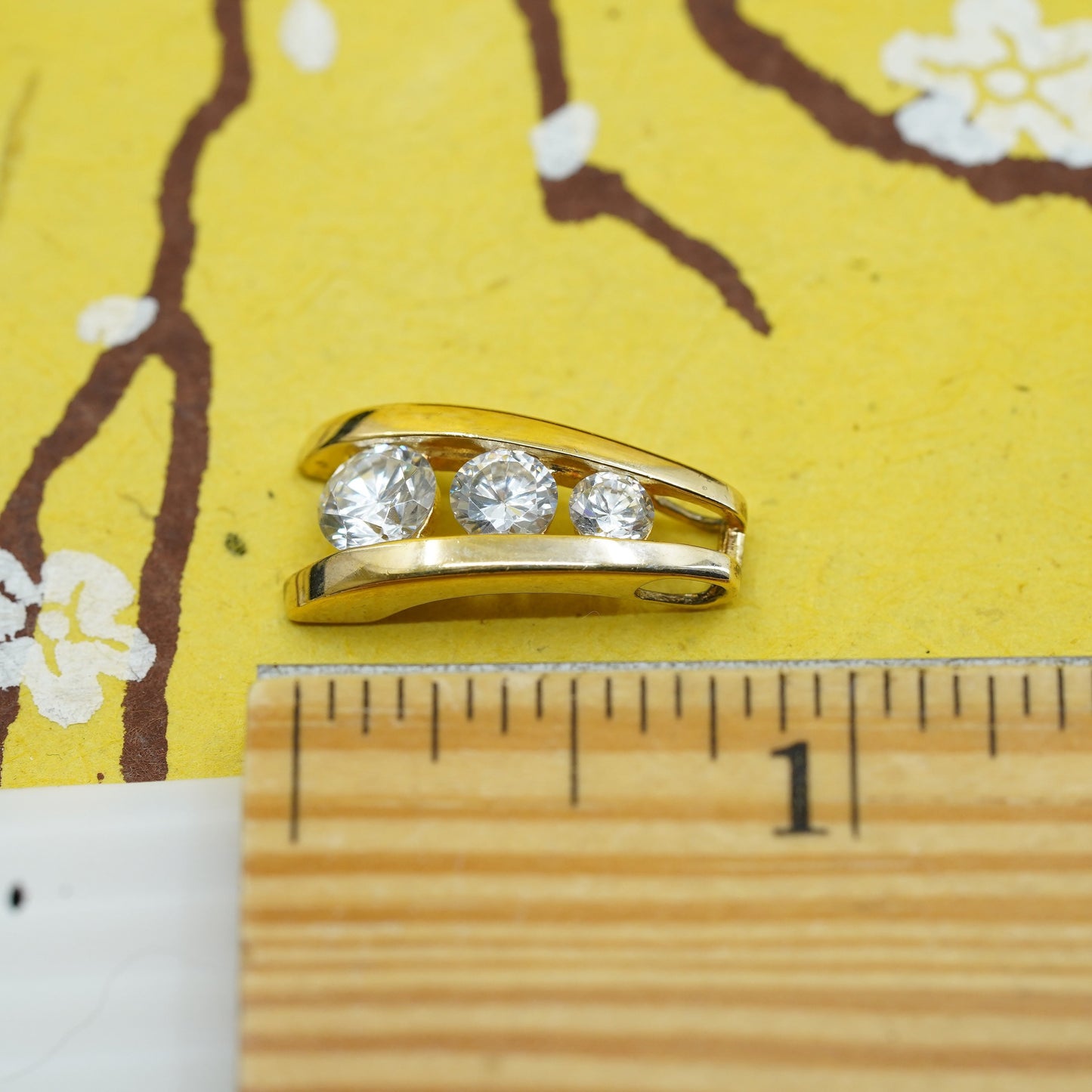 Vintage vermeil gold over Sterling 925 silver handmade pendant with cz