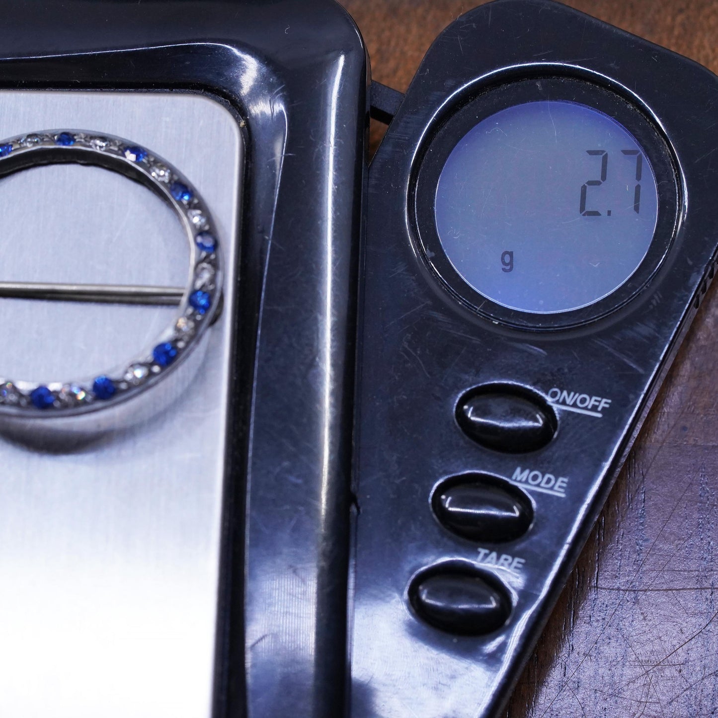 Vintage sterling 925 silver handmade circle brooch with crystal