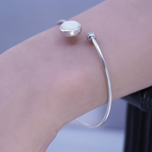 7", Vintage Sterling 925 silver handmade bracelet, wrap bangle white moonstone