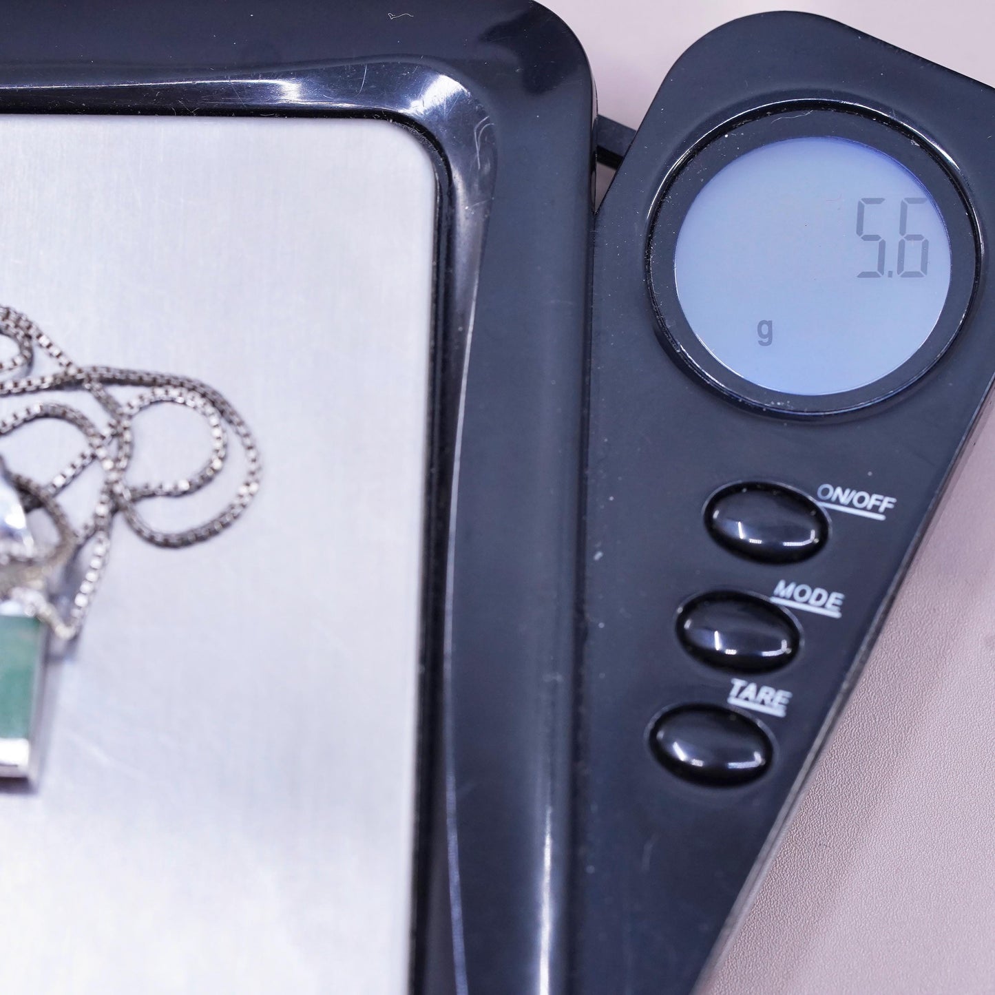 18", VTG Sterling silver handmade necklace, 925 box chain square jade pendant