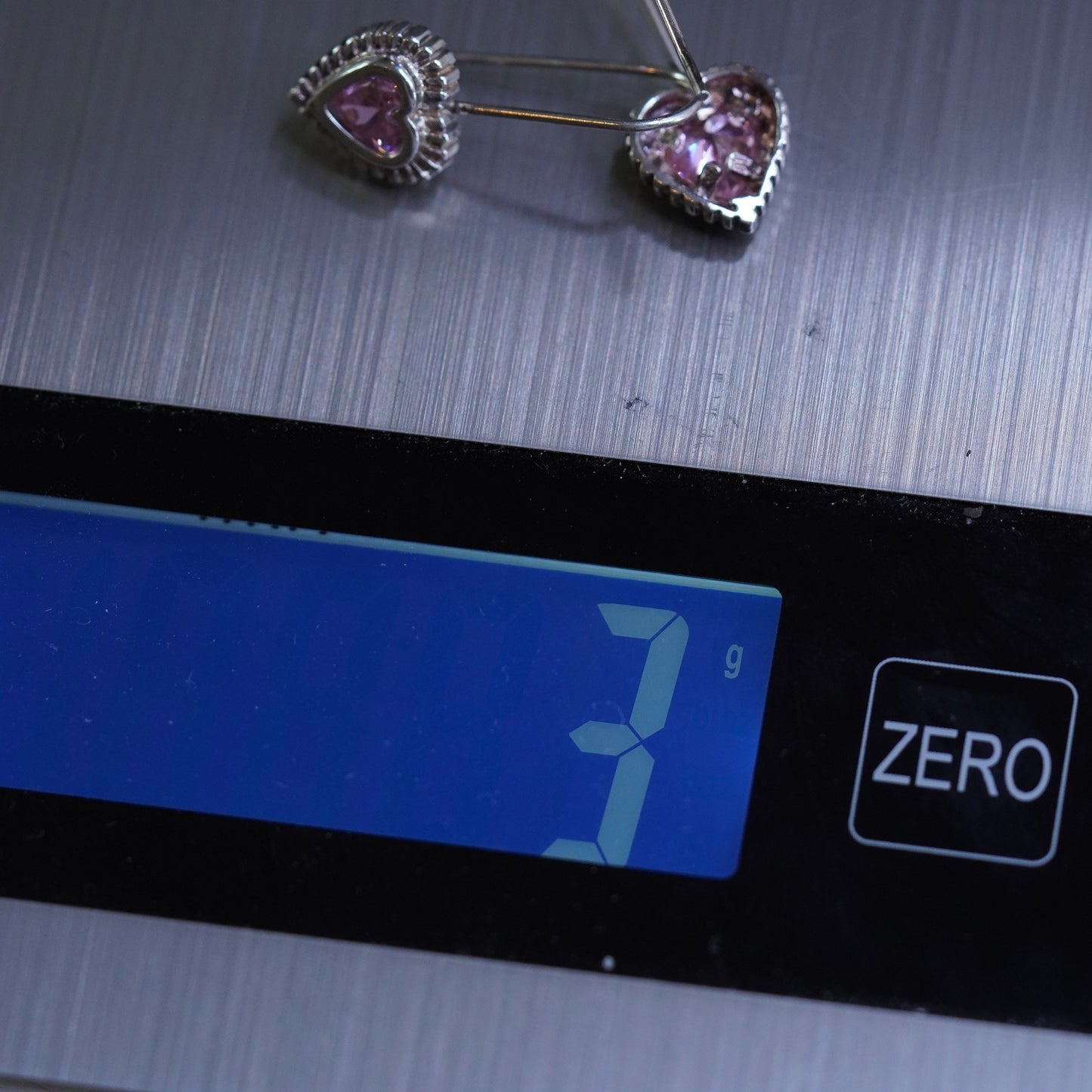 Vintage Sterling 925 silver handmade heart earrings with crystal and beads