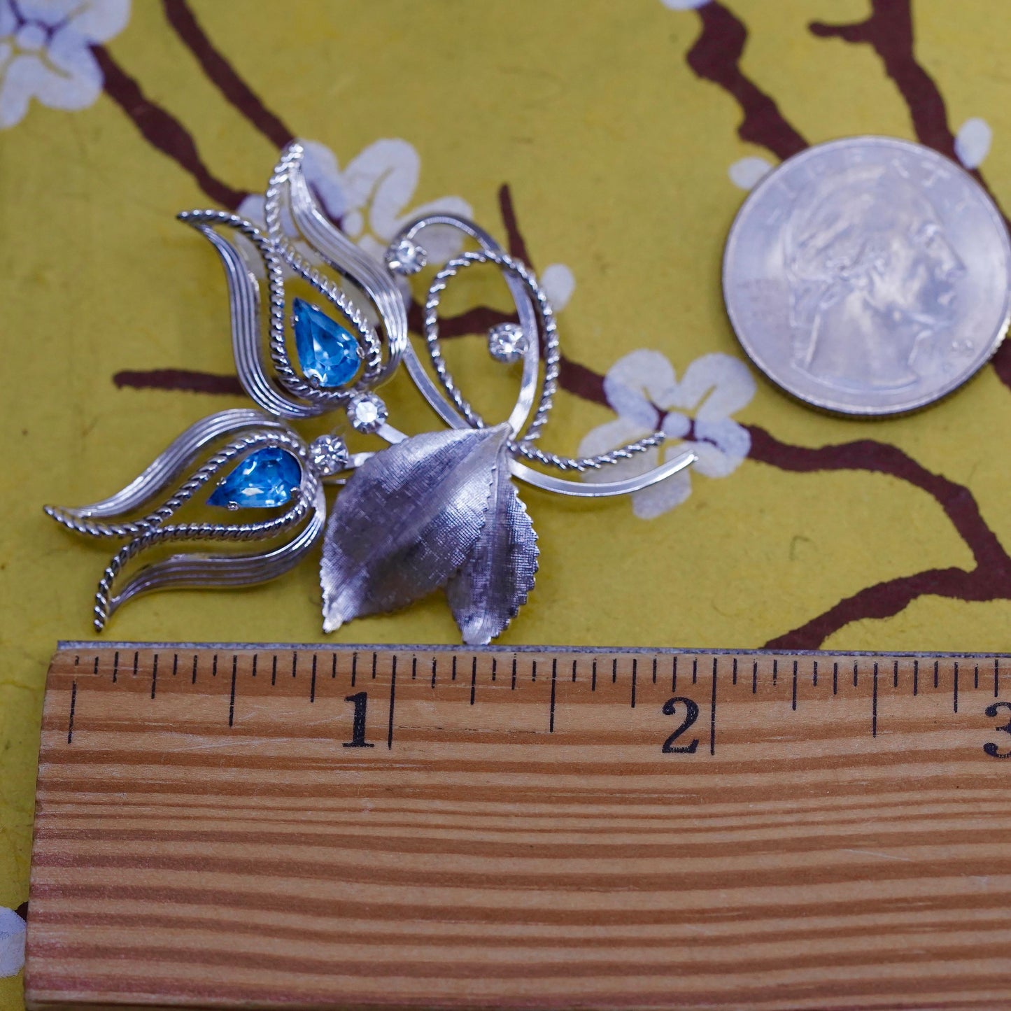 1920s Art Deco Danvell Sterling 925 silver tulip flower brooch teardrop