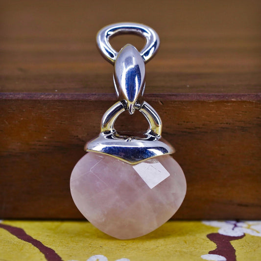 VTG Elle Sterling 925 silver handmade pendant w/ heart pink rose quartz ruby
