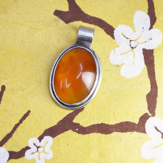 GFMW Great Falls Metal Works sterling 925 silver charm, oval pendant Carnelian