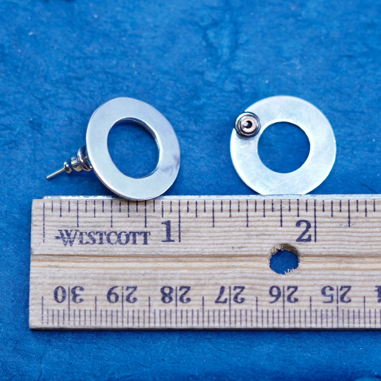 vintage Sterling silver handmade earrings, 925 circle studs