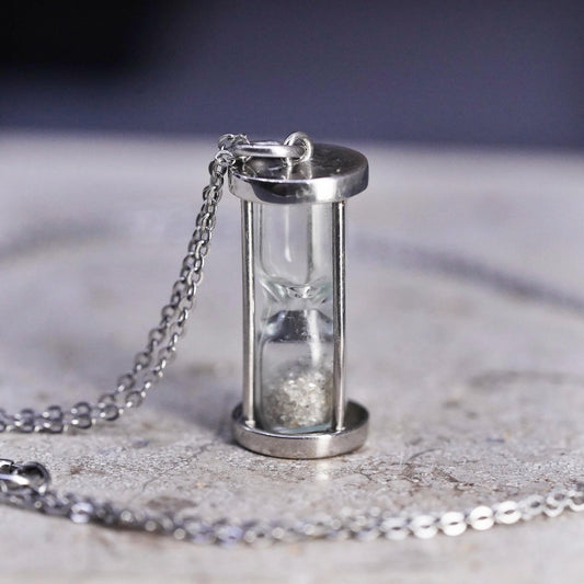 18" Sterling Silver 925 Hourglass Pendant Necklace, Sand Timer Charm, Timepiece