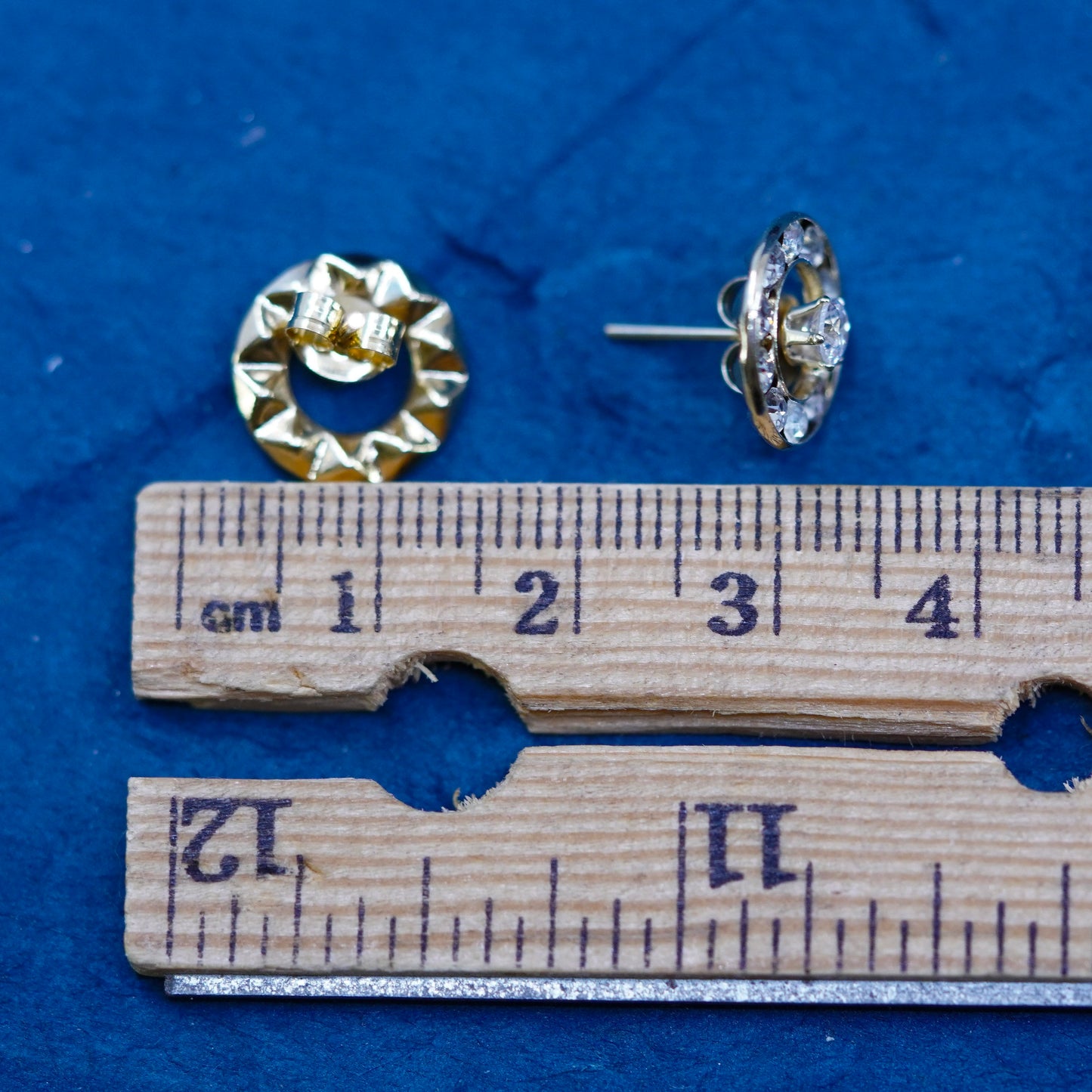 Vintage vermeil gold over Sterling silver handmade earrings, 925 studs w/ topaz