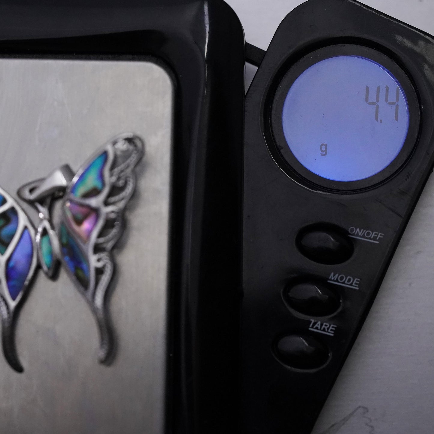 Vintage Sterling 925 silver handmade butterfly pendant with abalone