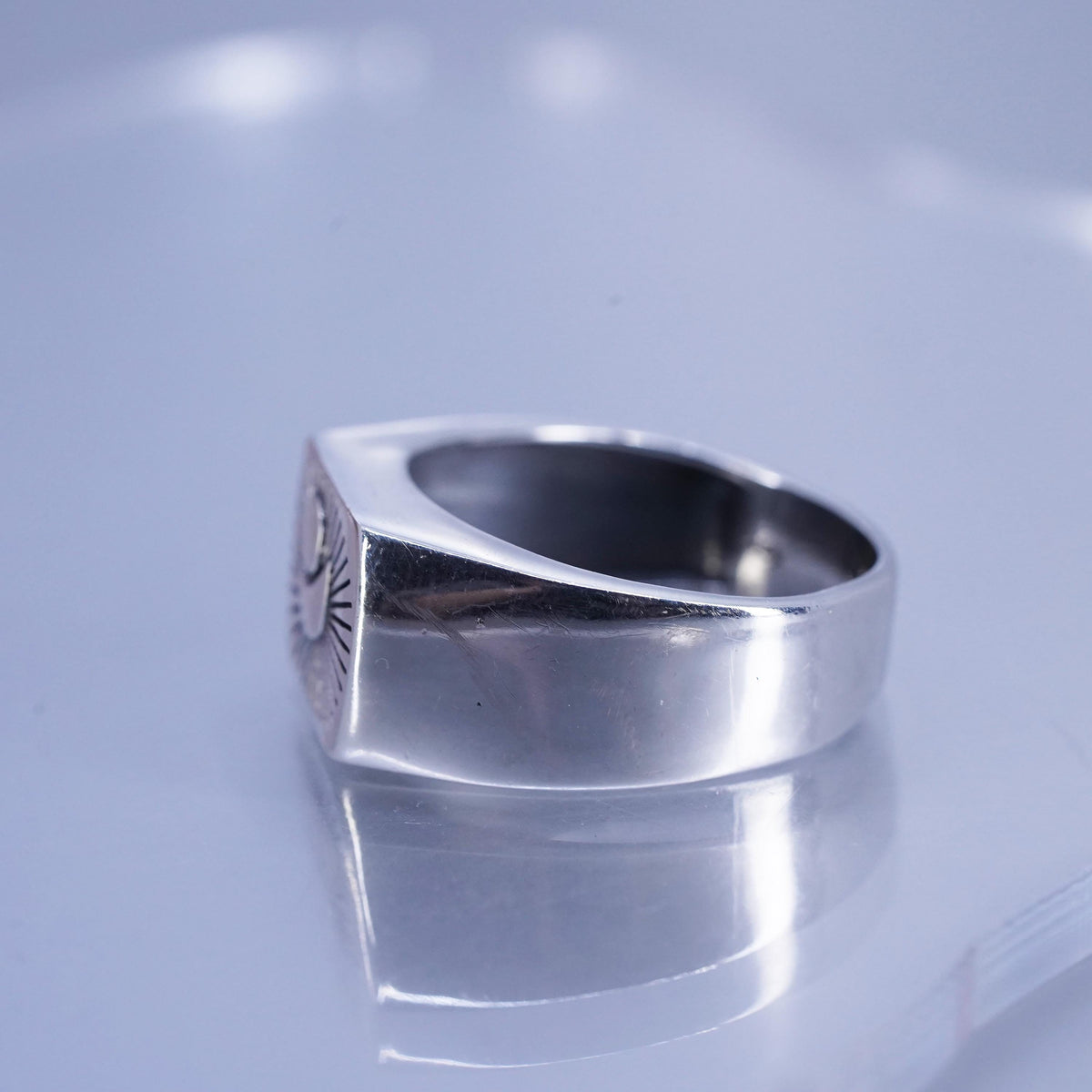 Size 13.5, vintage statement Sterling 925 silver handmade ring, band moon sun