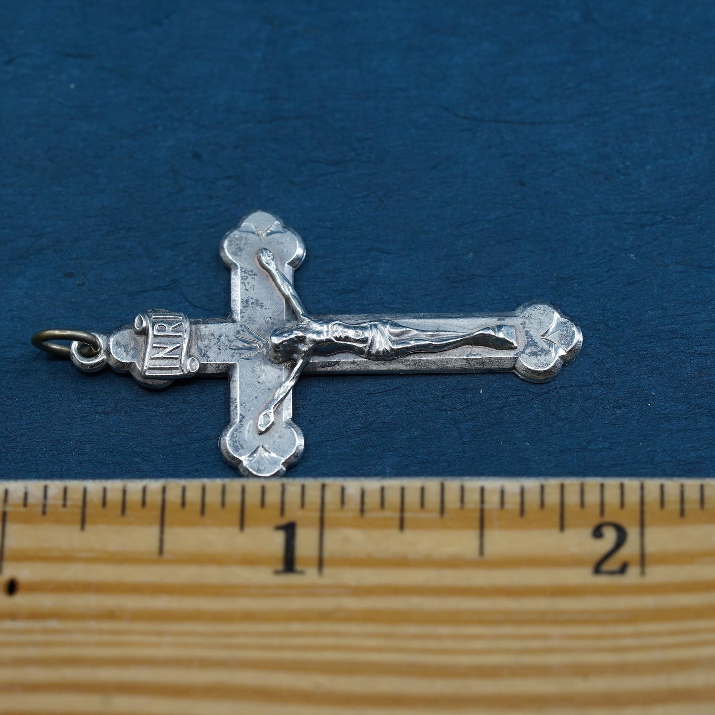 Vintage Sterling silver handmade pendant, 925 cross with Relief Jesus