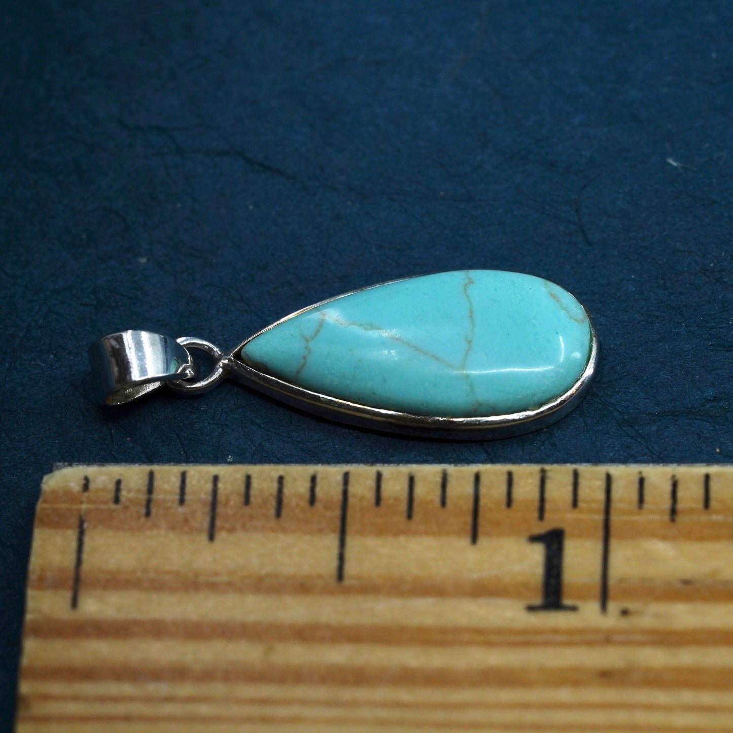 Vintage Sterling silver handmade pendant, 925 teardrop with turquoise
