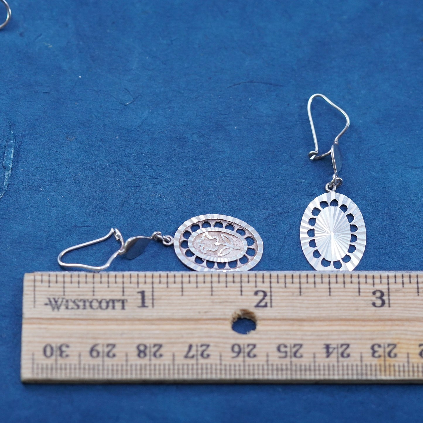 Vintage sterling silver handmade earrings, 925 filigree floral drop