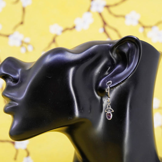 Vintage Sterling 925 silver handmade Irish Celtic knot earrings with amethyst