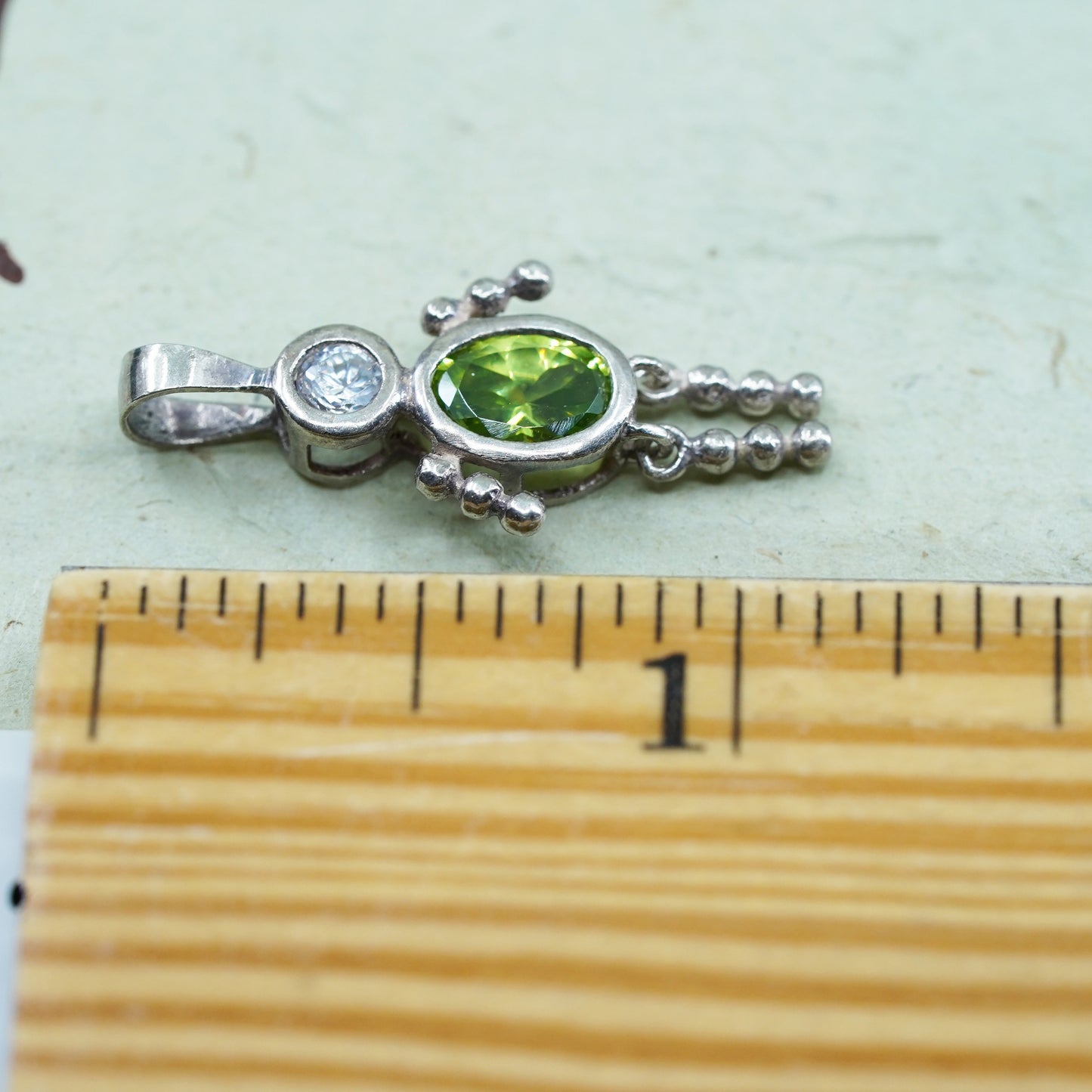 Vintage sterling 925 silver birthstone pendant boy figure charm with peridot