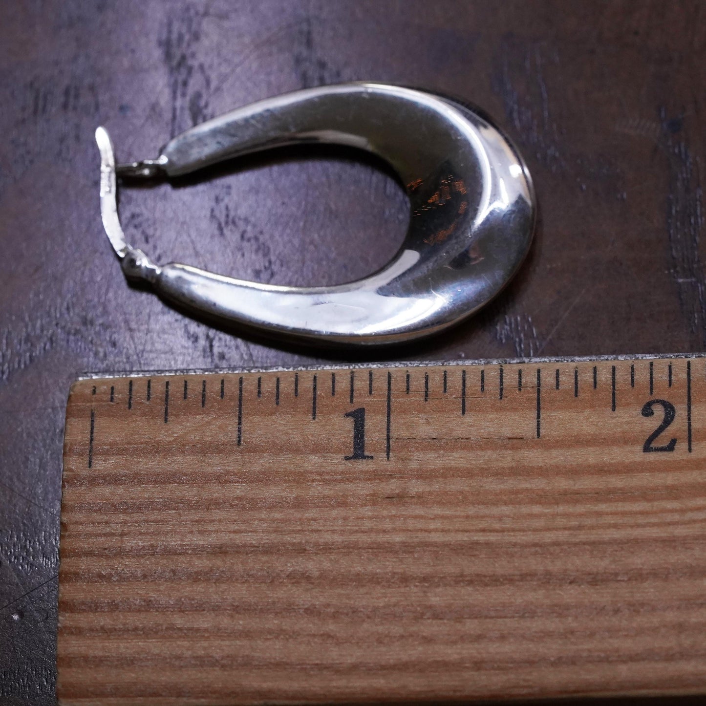 1.25", Vintage sterling silver loop single earring, primitive ribbed hoop