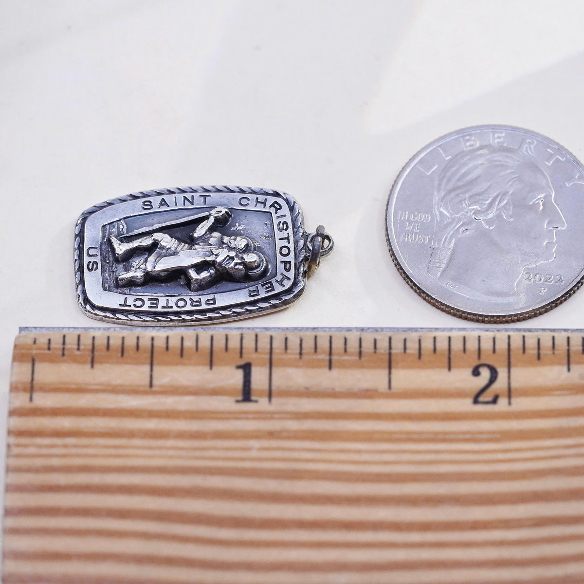 VTG Hayward Sterling Silver St. Christopher Protect Us Medal Pendant, Charm