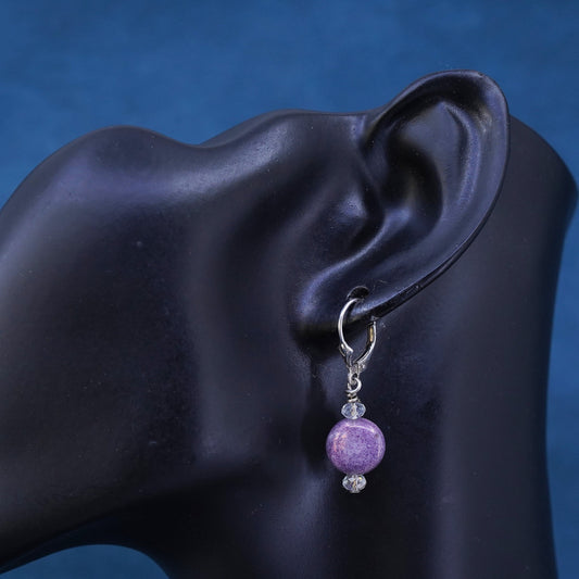 Vintage sterling 925 silver handmade earrings, with purple disc