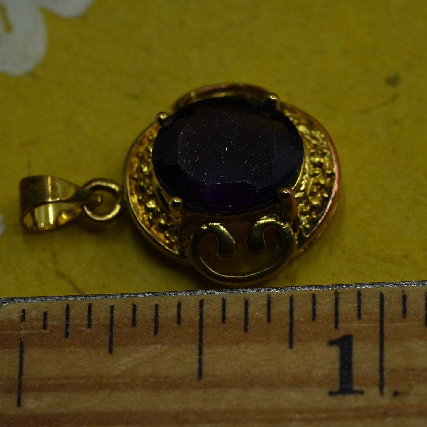 Vintage vermeil gold over sterling 925 silver teardrop pendant with amethyst