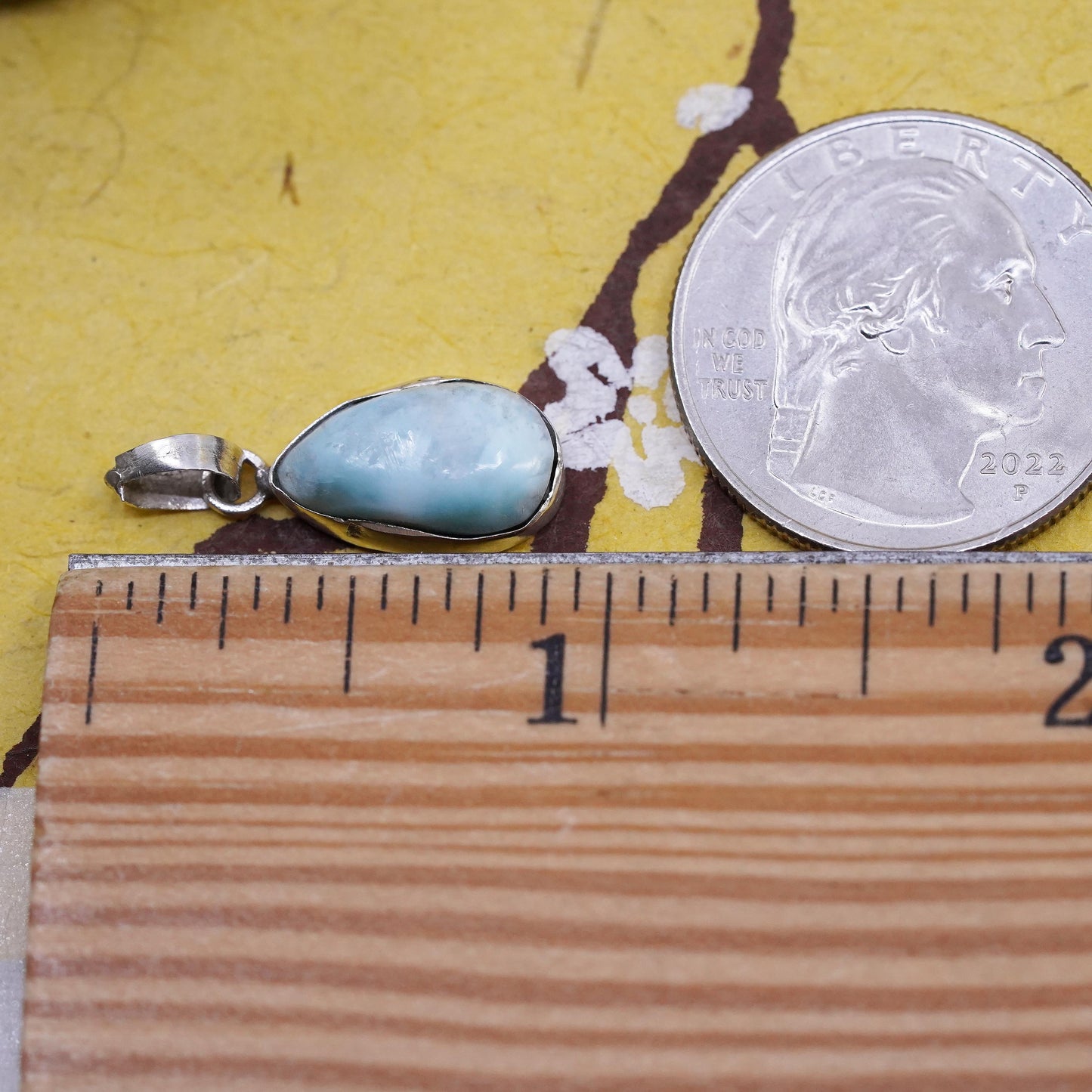 Vintage Sterling silver handmade pendant, 925 teardrop with Larimar