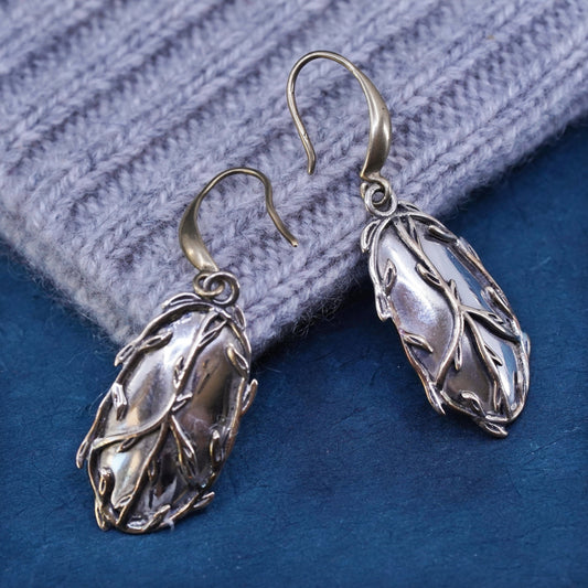 Vintage sterling 925 silver handmade earrings, CND peace sign vines