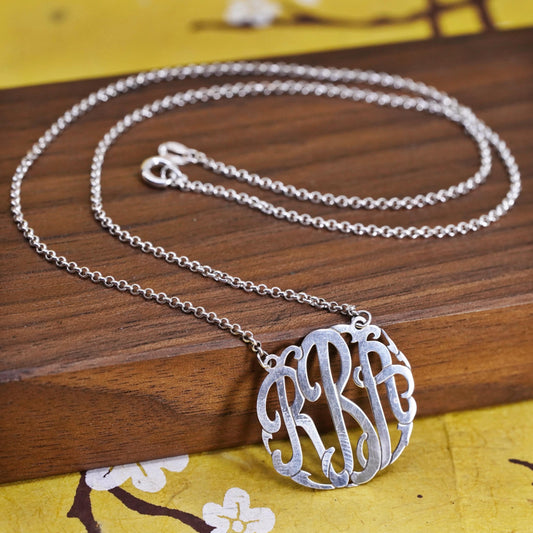 18", Italian Sterling 925 Silver circle Chain Necklace w/ monogram RAB pendant