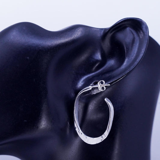 1.25” Vintage 925 Sterling Silver Hoop Earrings, 925 hammered huggie Studs