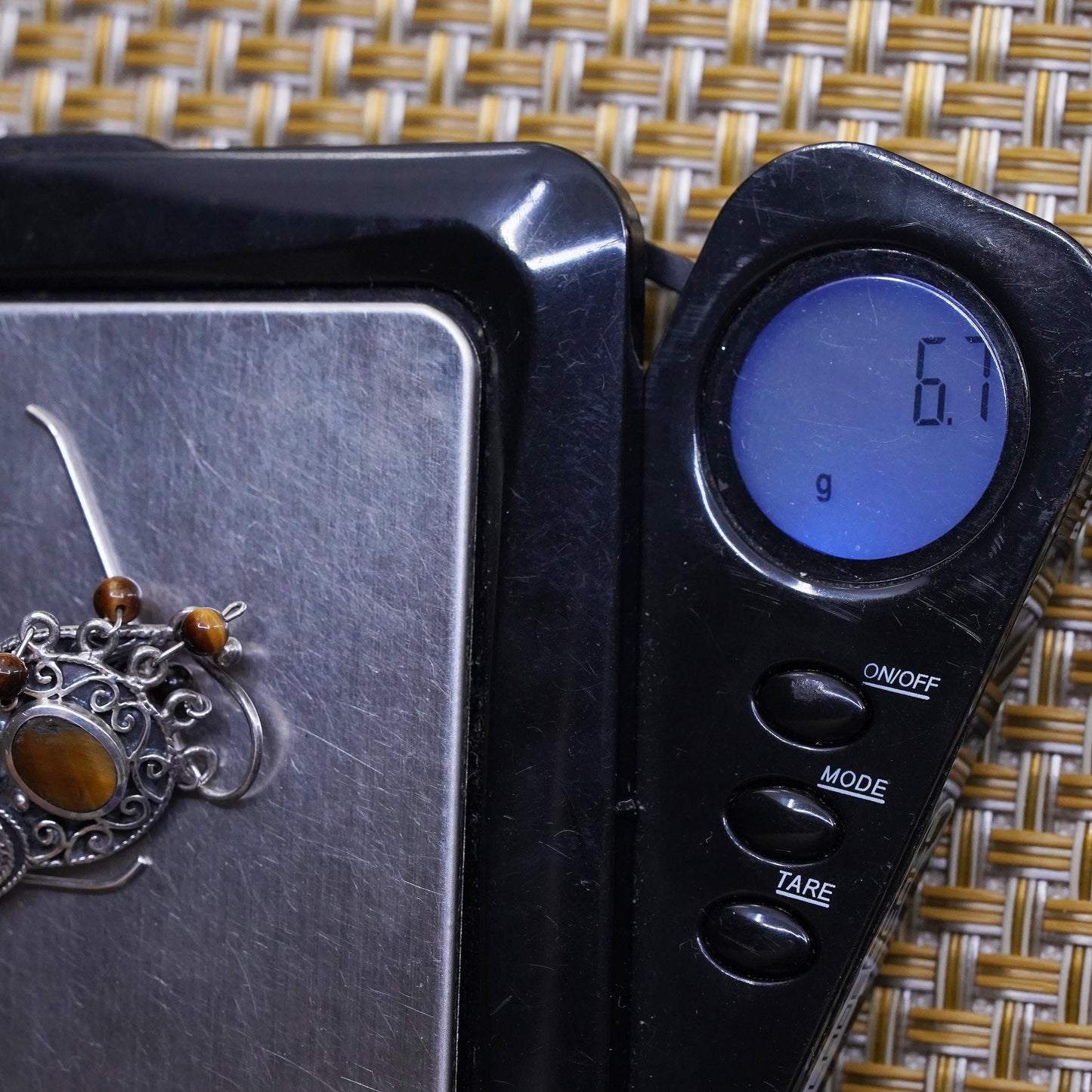 Sterling silver earrings, 925 filigree teardrop cluster golden tiger eye beads