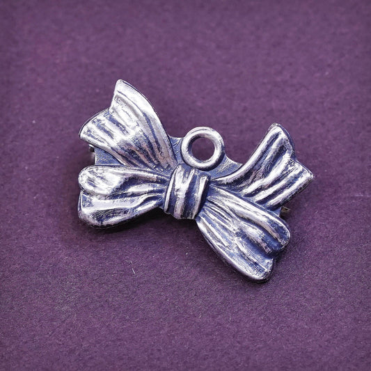 Vintage handmade sterling 925 silver bow ribbon tie shaped brooch, stamped sterling
