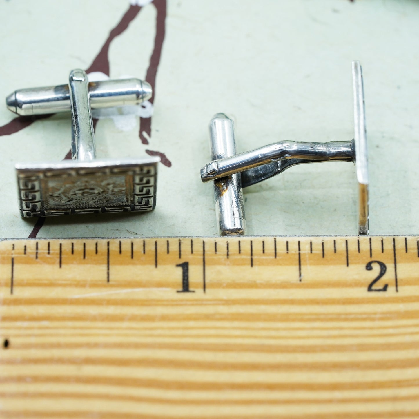 Vintage Hecho En sterling silver cuff link, 925 square cufflink