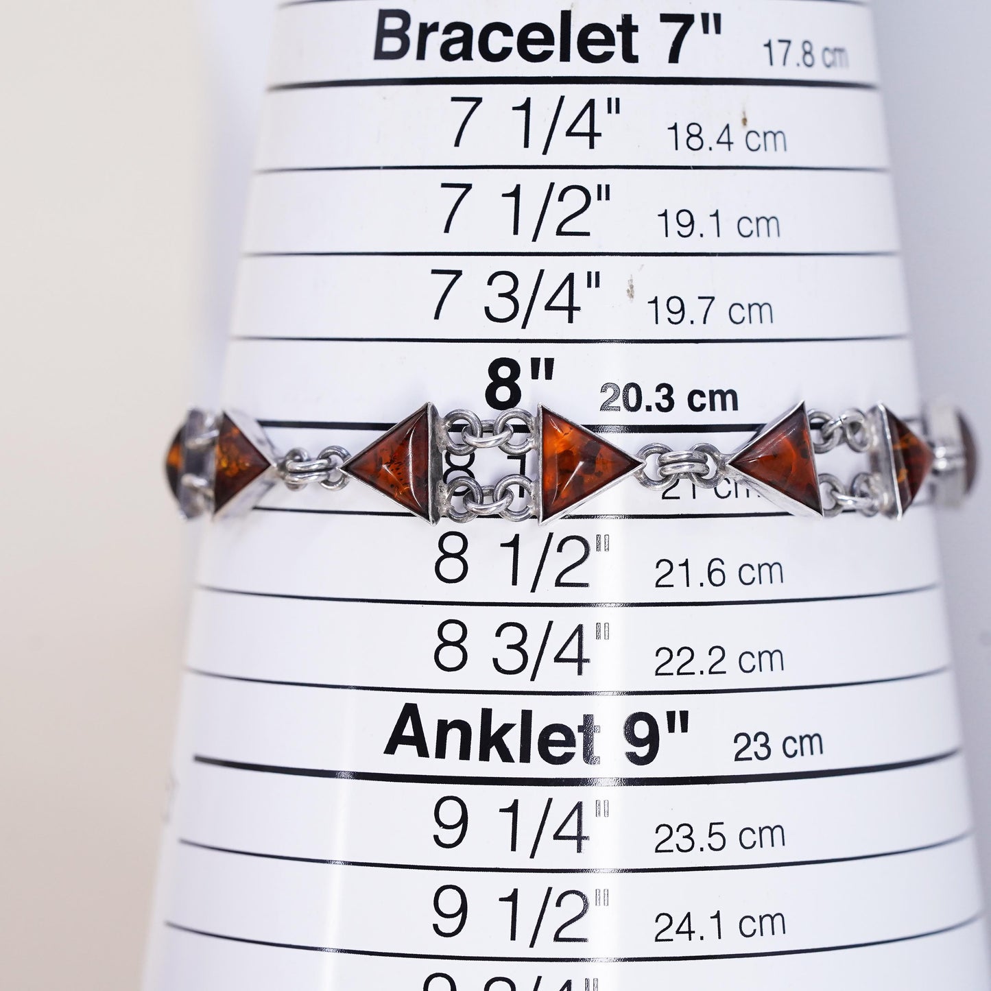 8.25", Vintage southwestern sterling 925 silver bracelet with triangular amber