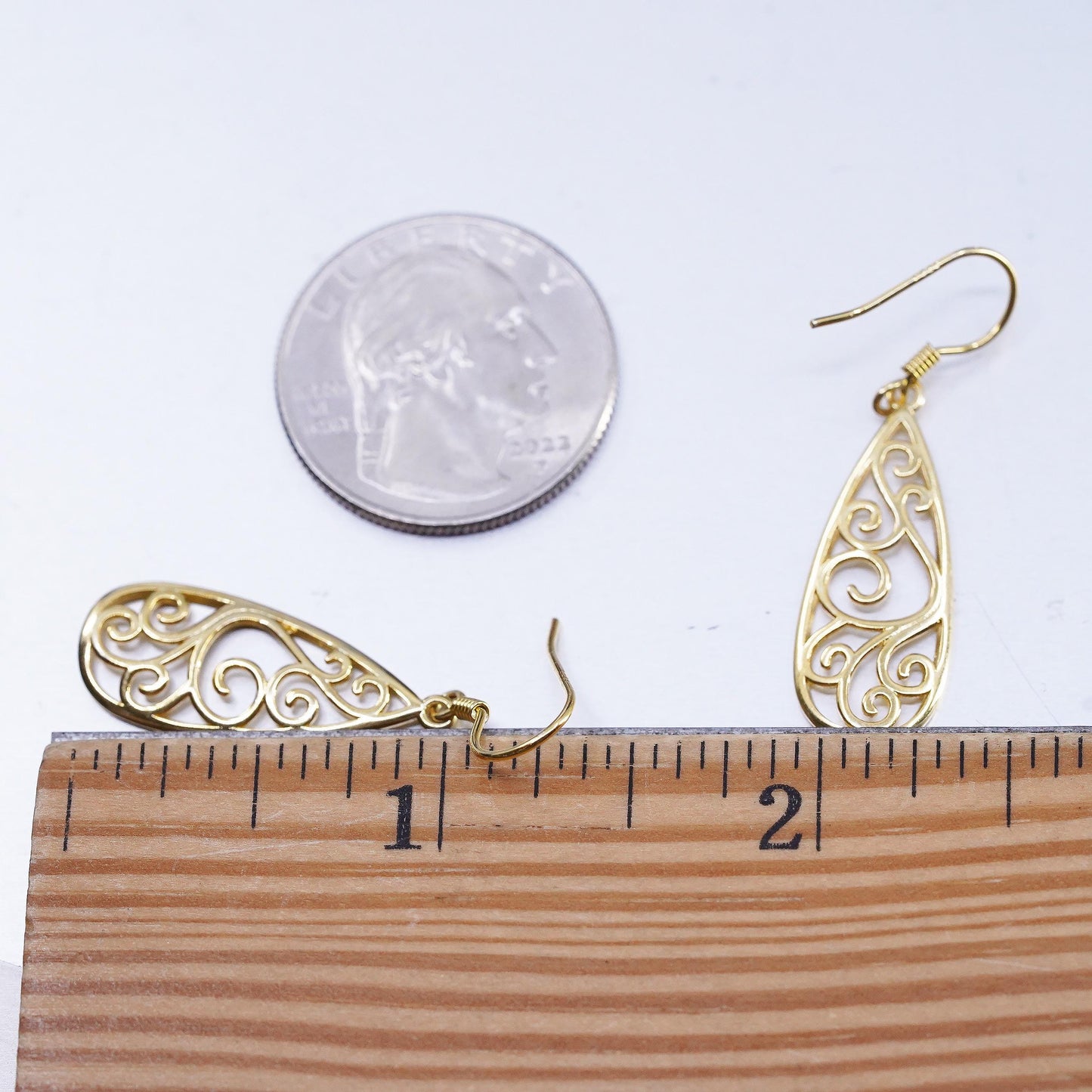 VTG vermeil gold over Sterling 925 silver handmade filigree teardrop earrings